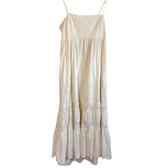 Lucky Brand Dresses & Skirts - Lucky Brand Maxi Dress Cream Womens Large Embroidered Eyelet Tiered Open Back